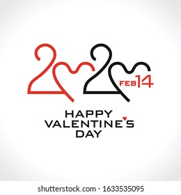 Happy Valentine's Day. 2020. Stylish vector logo Valentines Day 2020 with a zeros in the shape of a heart.