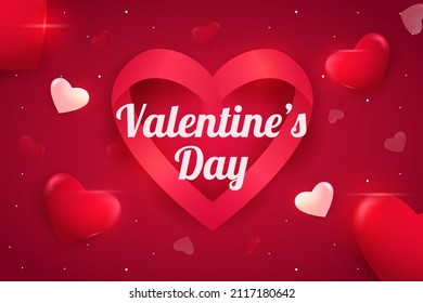 Happy valentines day 2022 with cartoon red heart background