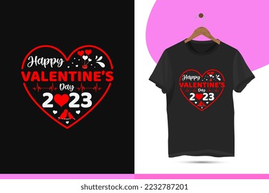 Happy valentine's day 2023 - Valentine's day t-shirt design template. Valentine shirt design with love, heart line art illustration.