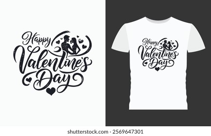 Happy Valentine's day 2025. Hand lettering text with hearts on red background. Vector typography for Valentine's day decorations, cards, t shirts, posters, banners