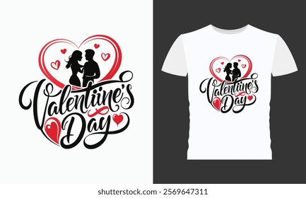 Happy Valentine's day 2025. Hand lettering text with hearts on red background. Vector typography for Valentine's day decorations, cards, t shirts, posters, banners