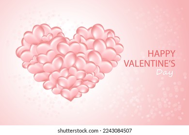 Happy Valentine's Day. 3- D pink heart on a light background. Holiday greetings.Vector illustration.