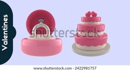 happy valentine's day, 3D creem cake and love ring gift set box vector
