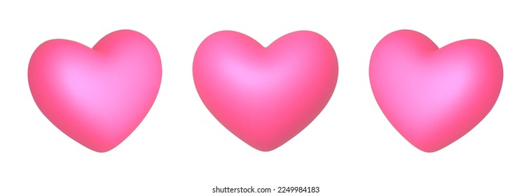 Happy Valentine's Day 3d design elements. Three bright pink hearts on a white background. vector illustration.