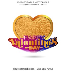 Happy Valentines Day. 3d golden heart and logo concept design.