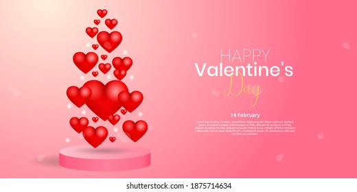 feliz día de San Valentín con fondo de corazón en 3d.Ilustración vectorial.Papel de escritorio.volantes, invitación, afiches, folleto, pancartas.