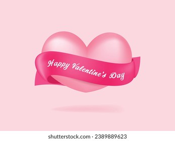 Happy Valentines day 3d heart pattern with ribbon and typography of happy valentines day text.