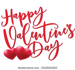 Happy Valentine's Day with 3D heart lettering vector illustration