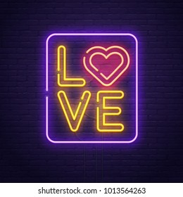 Happy Valentine's day. 3d neon sign. Realistic neon sign. Love day banner, logo, emblem and label. Bright signboard, light banner.  