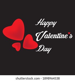 Happy valentine's day. 3D red hearts. Different sizes red hearts. Black background. Black, white and red.