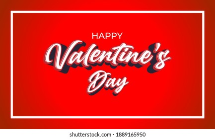 Happy Valentine's day 3D text, hand lettering typography poster on red gradient background with frame. Vector illustration. Romantic quote postcard, card, invitation, banner template