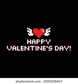 happy valentine's day 8 bit icon vector pixel art game love you heart greeting card icon 14 february