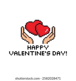 happy valentine's day 8 bit icon vector pixel art game love you heart greeting card icon 14 february