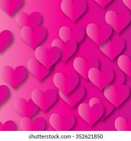 Happy Valentines day. Abstract applique pink paper hearts. Love in Origami style. Vector illustration
