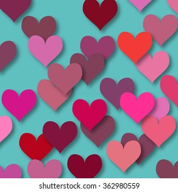 Happy Valentines day. Abstract applique paper hearts background. Love in pop up style.