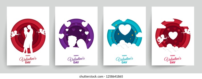 Happy Valentine's day abstract background. Set background for covers, invitations, posters, banners, flyers, placards. Happy Valentine's day composition in paper cut style. Vector illustration.