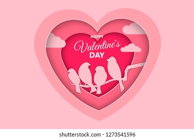 Happy Valentine's day abstract background. Set background for covers, invitations, posters, banners, flyers, placards. Happy Valentine's day composition in paper cut style. Vector illustration.