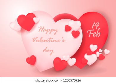 Happy Valentine's day abstract background with origami made paper cut,Paper art style.