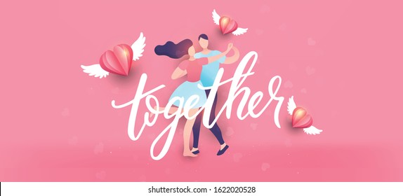 Happy Valentine's Day abstract background. Vector illustration paper craft style with lettering. Can use for website, sale banner, party invitation, greeting card. 