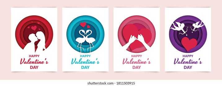 Happy Valentine's day abstract background. Set background for covers, invitations, posters, banners, flyers, placards. Happy Valentine's day composition in paper cut style.  illustration Vector 