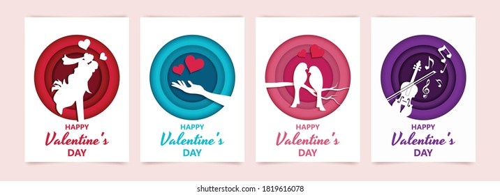 Happy Valentine's day abstract background. Set background for covers, invitations, posters, banners, flyers, placards. Happy Valentine's day composition in paper cut style.  illustration Vector 