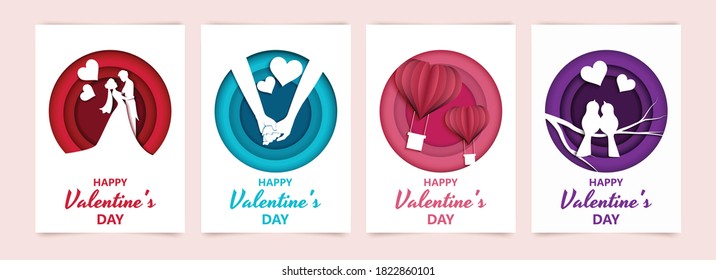Happy Valentine's day abstract background. Set background for covers, invitations, posters, banners, flyers, placards. Happy Valentine's day composition in paper cut style.  illustration Vector 