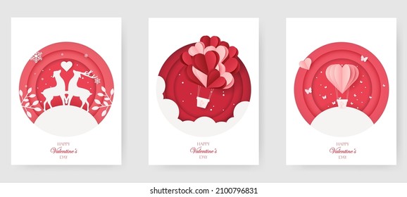 Happy Valentines day abstract background. Set background for covers, invitations, posters, banners, flyers, placards. Happy Valentines day composition in paper cut style. Vector illustration.