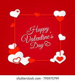 Happy Valentine's Day abstract background with hearts and lettering. Greeting card. Vector illustration