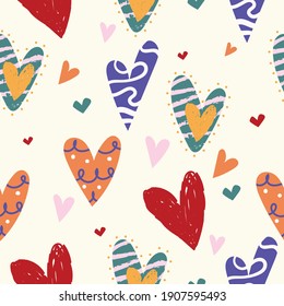 Happy valentine's day. Abstract and doodle seamless love pattern with hearts. Hearts pattern vector good for wrapping paper, home decor, T-shirt, textile fabric print.