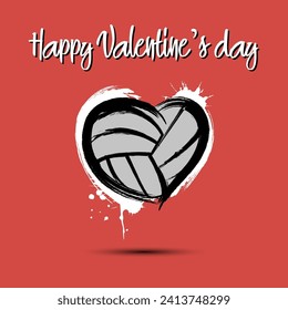 Happy Valentines Day. Abstract heart shaped volleyball ball. Design pattern for greeting card, banner, poster, flyer. Vector illustration on isolated background