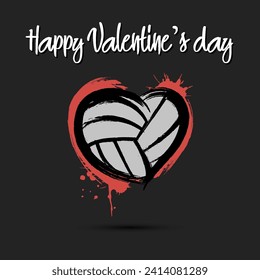 Happy Valentines Day. Abstract heart shaped volleyball ball. Design pattern for greeting card, banner, poster, flyer. Vector illustration on isolated background