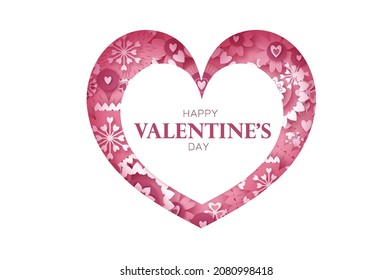 Happy Valentine's Day. Abstract Pink Floral Greeting card. International Happy Women's Day. 8 March holiday paper cut style. Heart paper craft frame Flowers. Happy Mother's Day. Space for text.