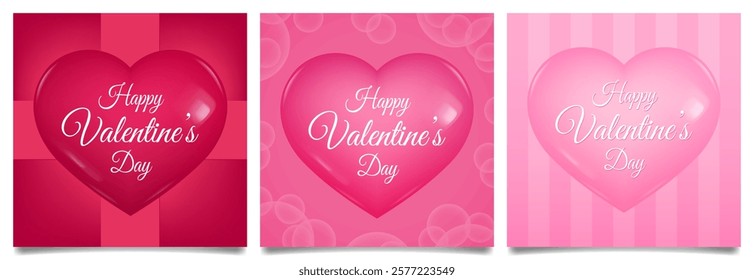 Happy valentine's day. Abstract red and pink cards card with 3d heart and ribbon