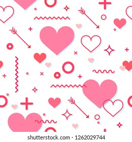 Happy Valentines Day abstract seamless pattern with hearts and geometric elements
