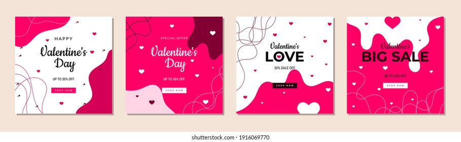 Happy Valentine's Day. abstract square art templates. Suitable for social media posts, banners design and web internet ads, invitations. Illustration vector