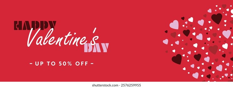 Happy Valentine's Day ad banner background template decorated with lots of hearts (red)