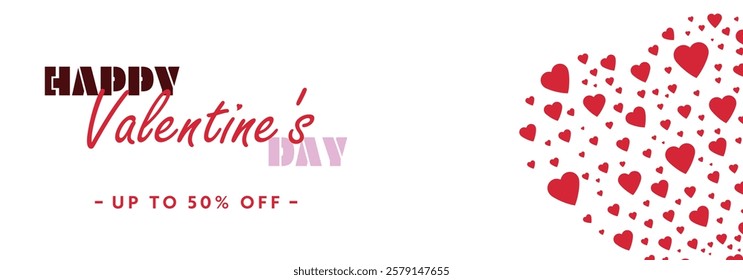 Happy Valentine's Day ad banner background template decorated with lots of hearts (white)