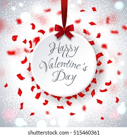 Happy valentines day against card surrounded by red confetti,  vector illustration