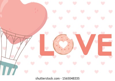 happy valentines day air balloon love donut letter hearts background vector illustration