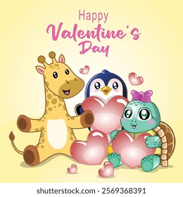 happy valentine's day with all cute animals together
