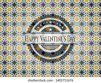 Happy Valentine's Day arabic badge background. Arabesque decoration.