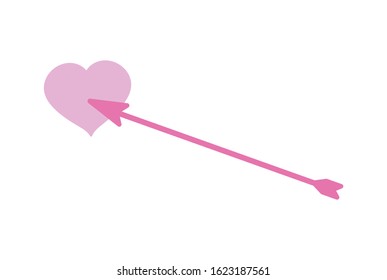 happy valentines day, arrow and heart love feeling cartoon vector illustration