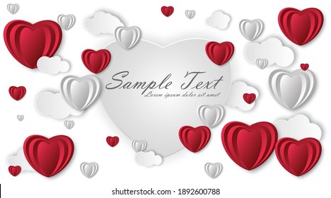 Happy Valentines day backdrop. Paper art, love and marriage. Red and white paper heart . Vector design illustration