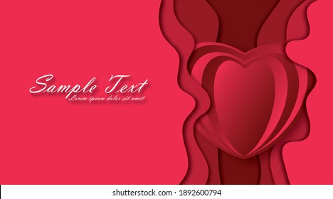 Happy Valentines day backdrop. Paper art, love and marriage. Red  paper heart and papercut wave . Vector design illustration