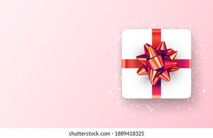 Happy Valentines Day background with 3d gift. Vector illustration