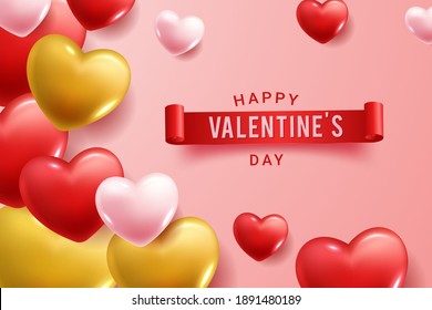Happy Valentine's Day Background With 3D Hearts