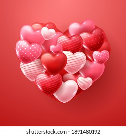 Happy Valentine's Day Background With 3D Hearts