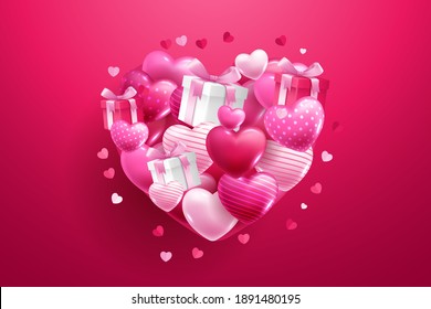 Happy Valentine's Day Background With 3D Hearts