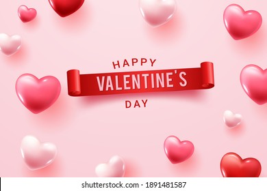 Happy Valentine's Day Background With 3D Hearts