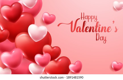 Happy Valentine's Day Background With 3D Hearts